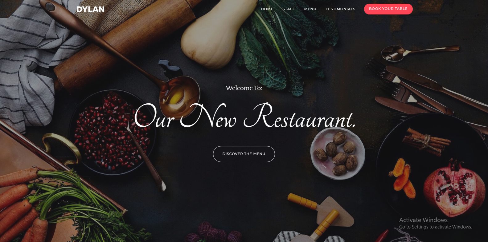 Dylan Restaurant website landing page